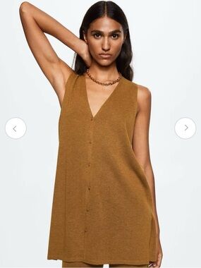 Mango Sleeveless Button Set Camel Brown (Size Large)